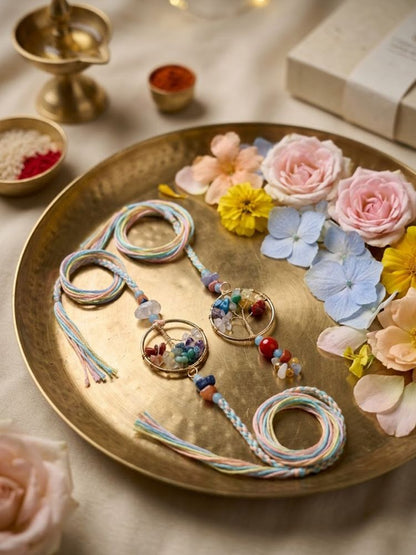 NVR Set of 2 Artificial Stones Bhaiya Bhabhi Rakhi with Roli Chawal Chandan Mishri