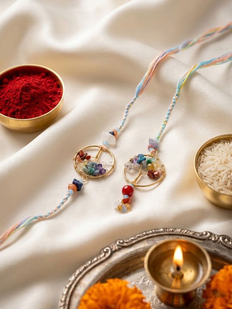 NVR Set of 2 Artificial Stones Bhaiya Bhabhi Rakhi with Roli Chawal Chandan Mishri