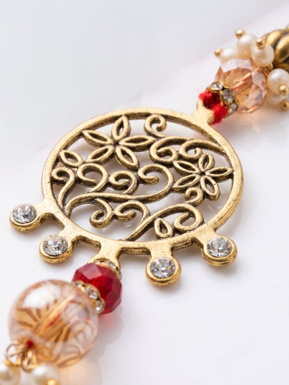 NVR Set of 2 Gold Toned Artificial Stones & Beads Bhaiya Bhabhi Rakhi with Roli Chawal