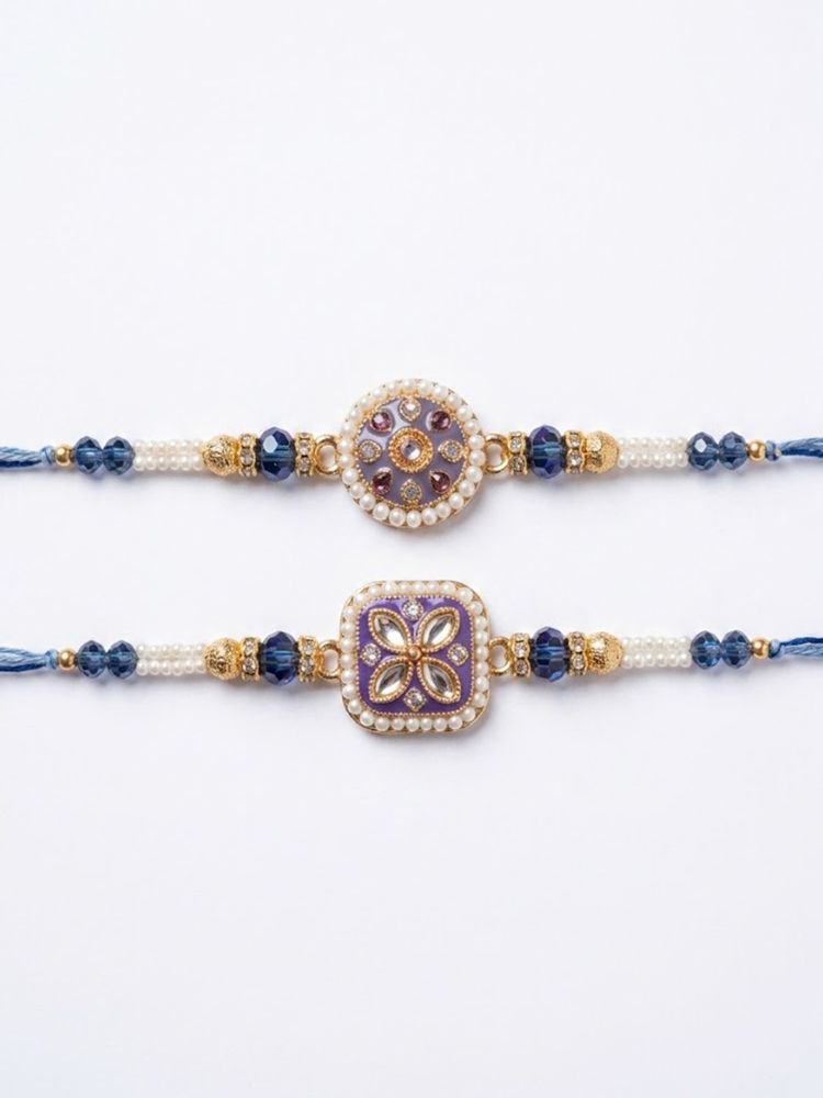 NVR Set of 2 White Pearls Thread Rakhi with Roli Chawal Chandan Mishri