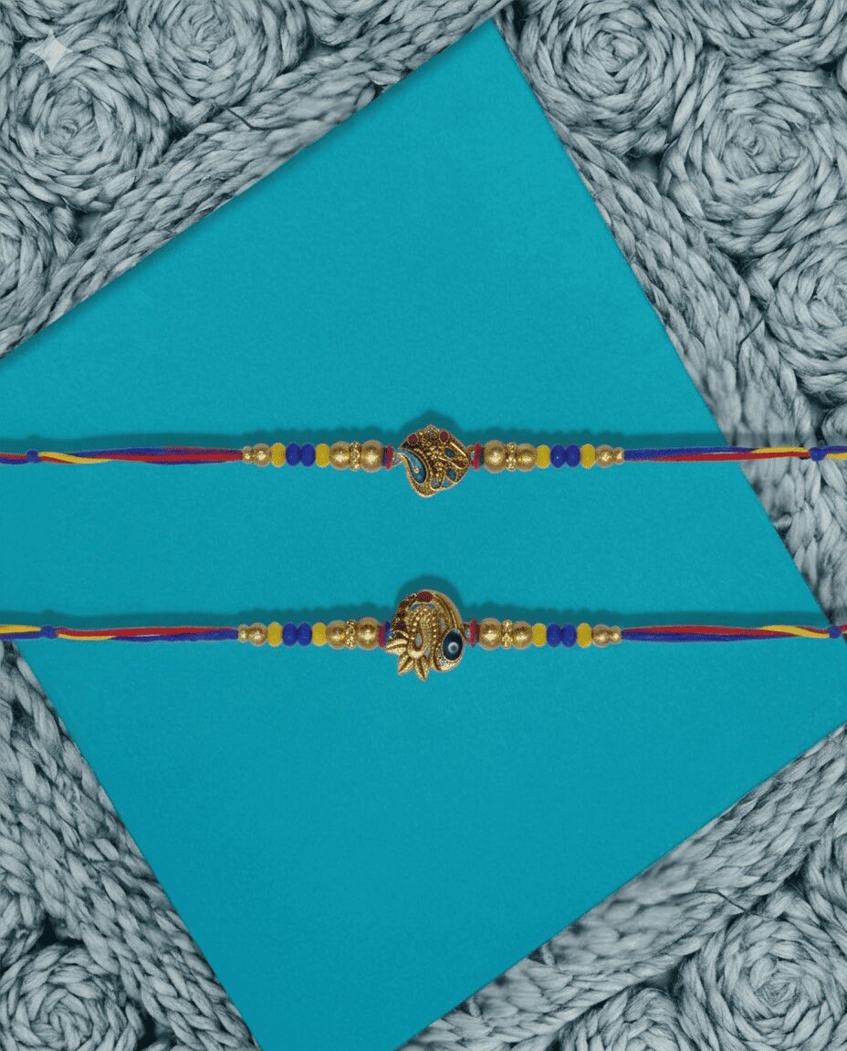 NVR Set of 2 Peacock Design Thread Rakhi with Roli Chawal Chandan Mishri