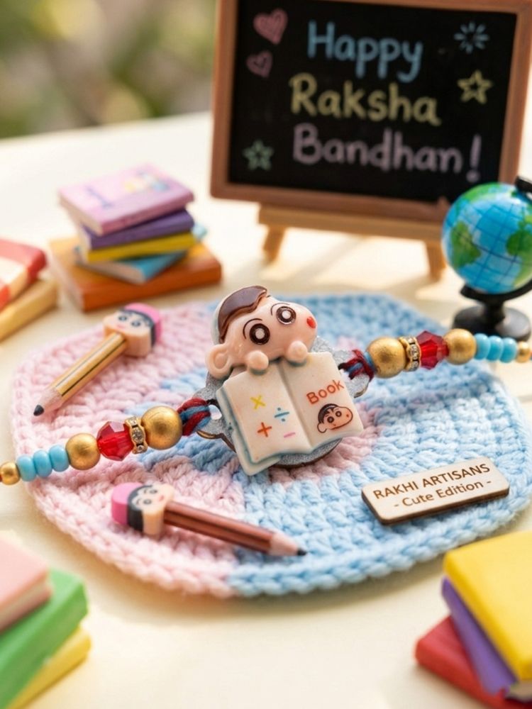 NVR Kids Shinchan Character Artificial Beads Thread Rakhi with Roli Chawal Chandan Mishri