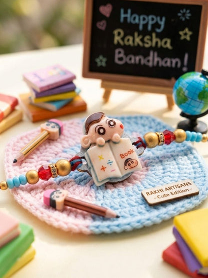 NVR Kids Shinchan Character Artificial Beads Thread Rakhi with Roli Chawal Chandan Mishri