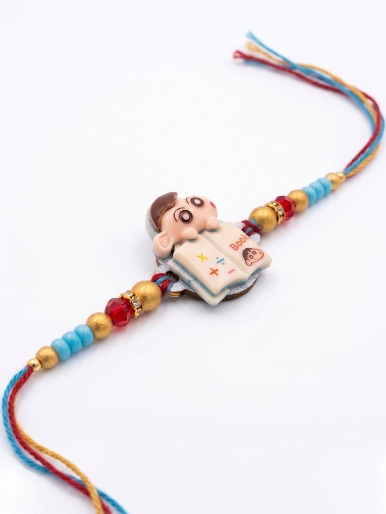 NVR Kids Shinchan Character Artificial Beads Thread Rakhi with Roli Chawal Chandan Mishri