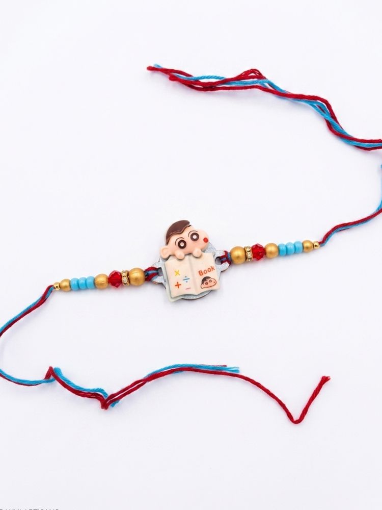 NVR Kids Shinchan Character Artificial Beads Thread Rakhi with Roli Chawal Chandan Mishri