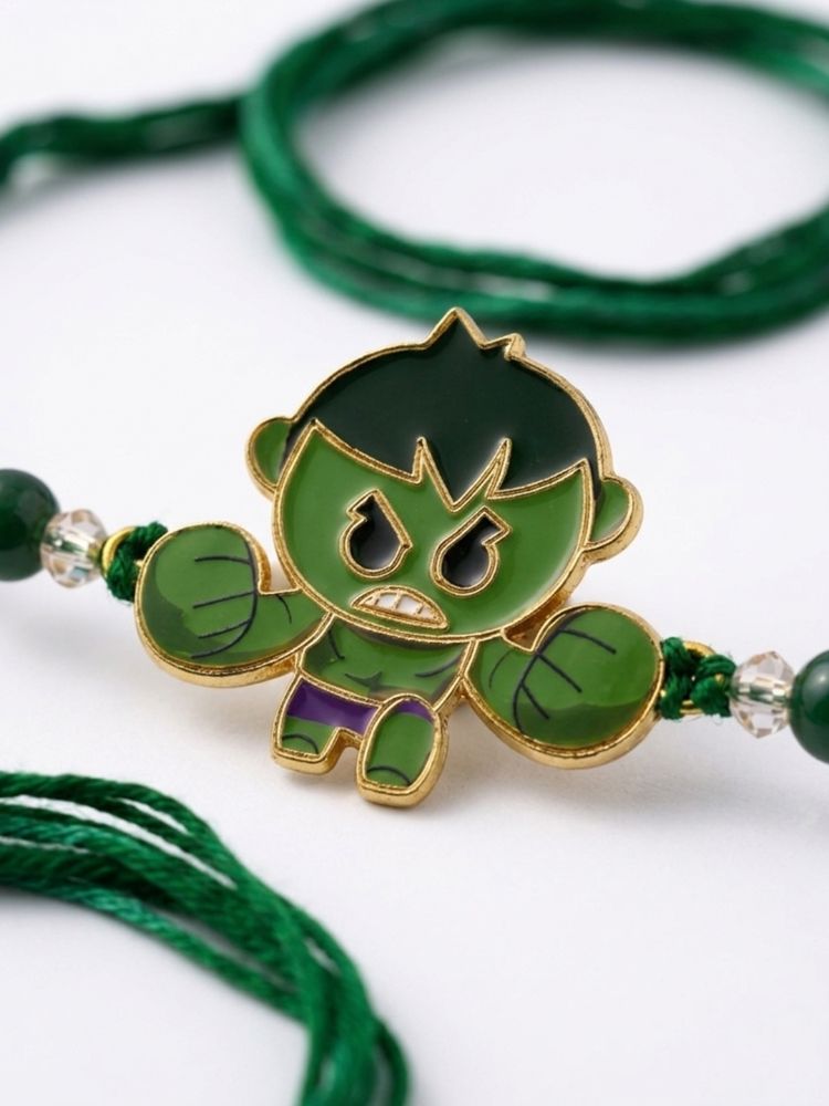 NVR Kids Hulk Character Artificial Beads Thread Rakhi with Roli Chawal Chandan Mishri