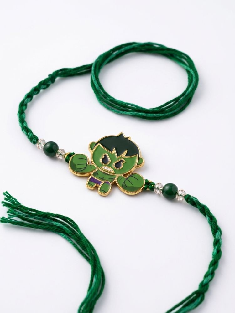 NVR Kids Hulk Character Artificial Beads Thread Rakhi with Roli Chawal Chandan Mishri