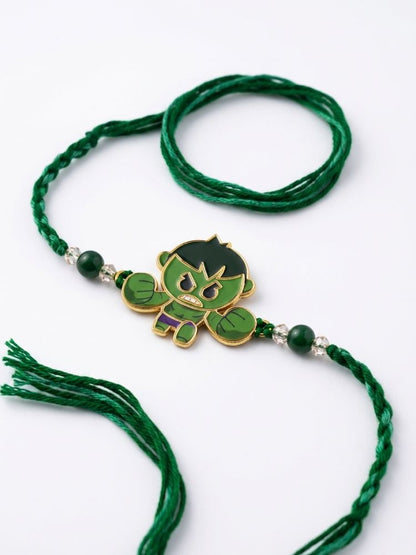 NVR Kids Hulk Character Artificial Beads Thread Rakhi with Roli Chawal Chandan Mishri