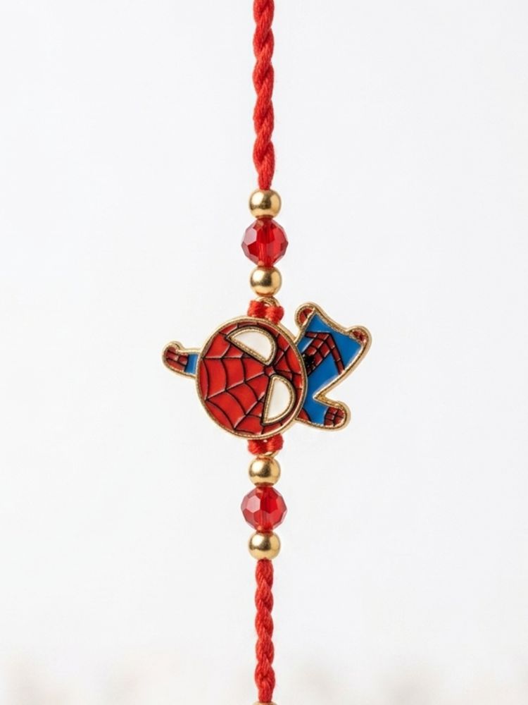 NVR Kids Spider Man Character Artificial Beads Thread Rakhi with Roli Chawal Chandan