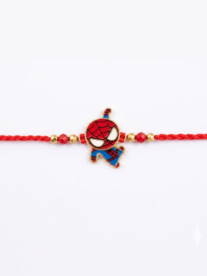 NVR Kids Spider Man Character Artificial Beads Thread Rakhi with Roli Chawal Chandan