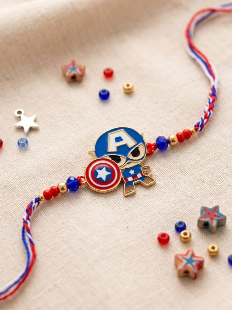 NVR Kids Avengers Character Artificial Beads Thread Rakhi with Roli Chawal Chandan Mishri