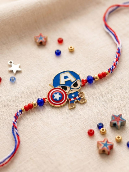 NVR Kids Avengers Character Artificial Beads Thread Rakhi with Roli Chawal Chandan Mishri
