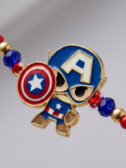 NVR Kids Avengers Character Artificial Beads Thread Rakhi with Roli Chawal Chandan Mishri