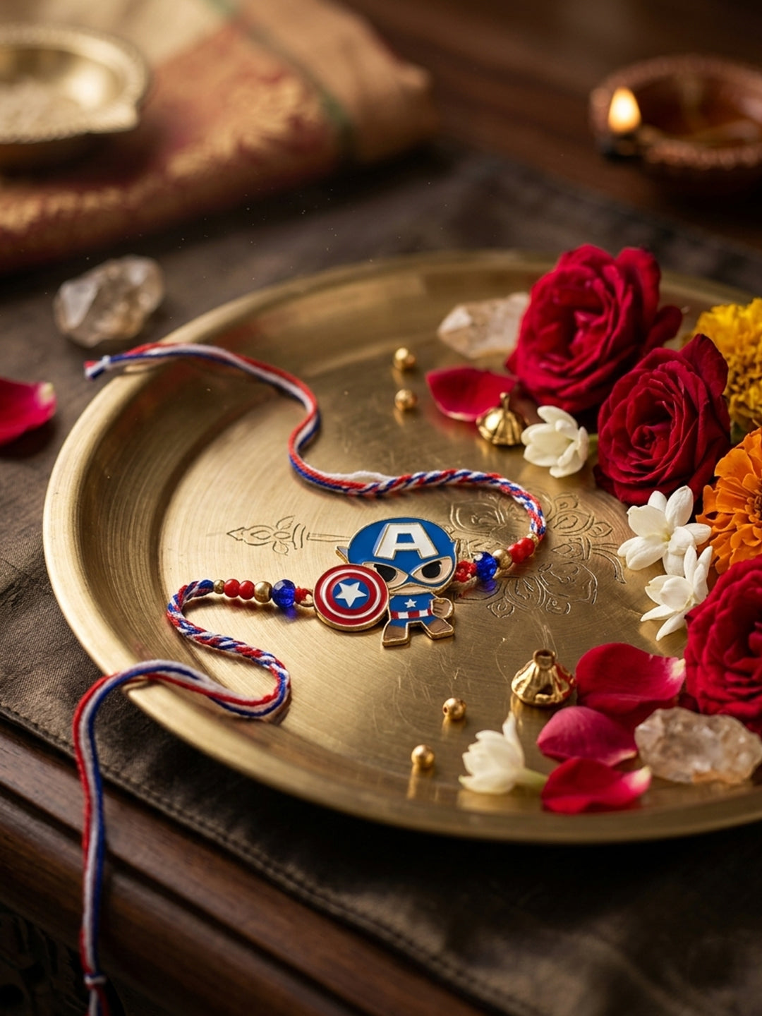 NVR Kids Avengers Character Artificial Beads Thread Rakhi with Roli Chawal Chandan Mishri