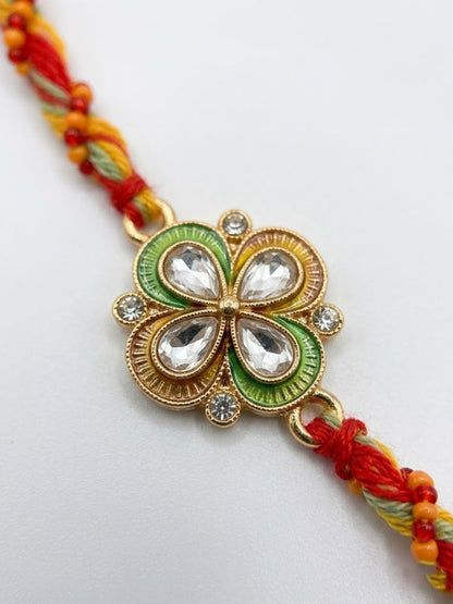 NVR Traditional Artificial Stones Thread Rakhi with Roli Chawal Chandan Mishri