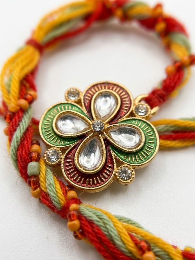 NVR Traditional Artificial Stones Thread Rakhi with Roli Chawal Chandan Mishri