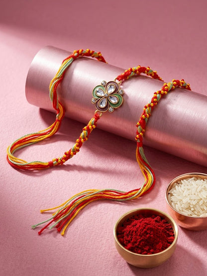 NVR Traditional Artificial Stones Thread Rakhi with Roli Chawal Chandan Mishri