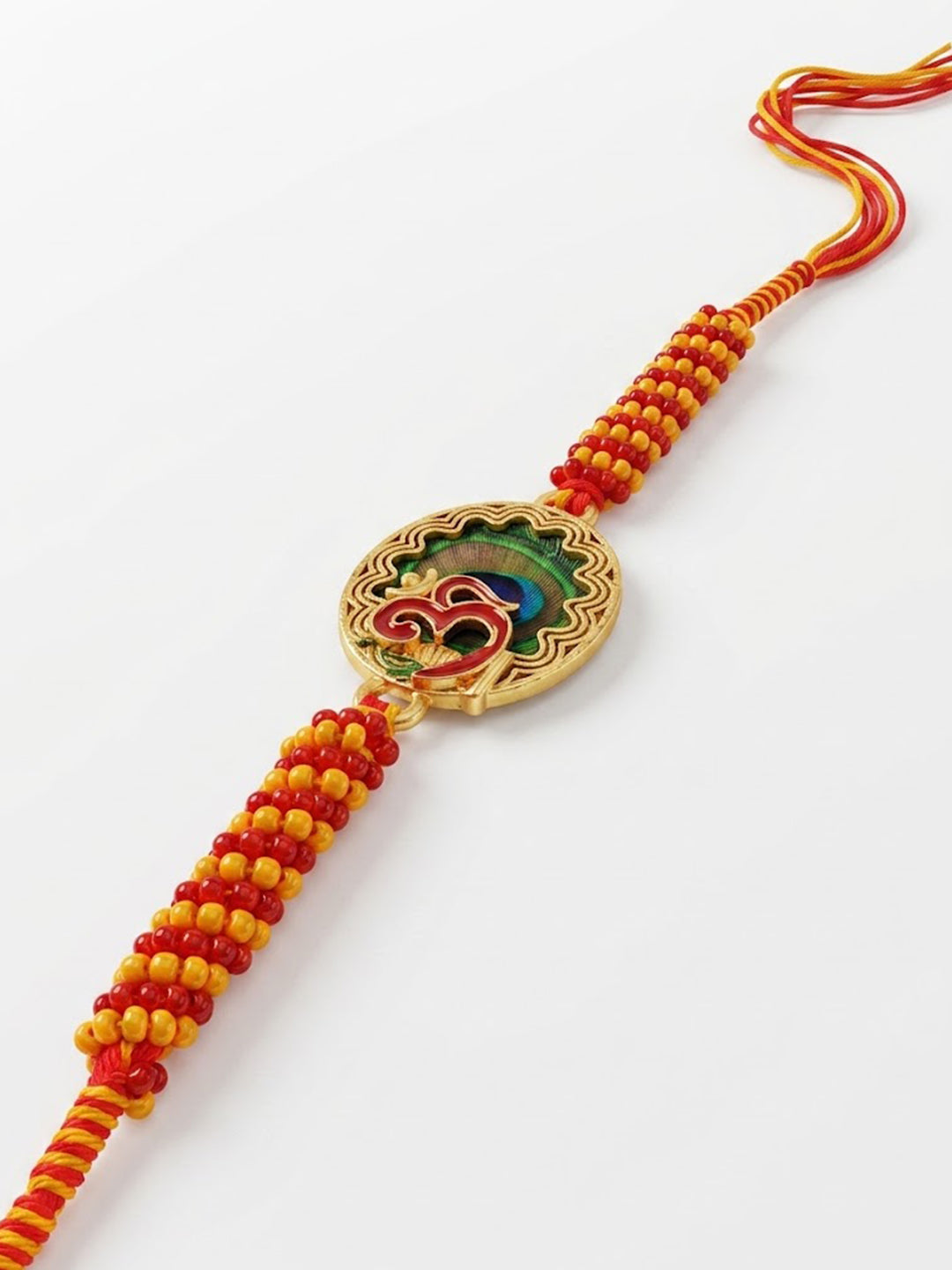 NVR Om Motif Divine Religious Thread Rakhi with Roli Chawal Chandan Mishri