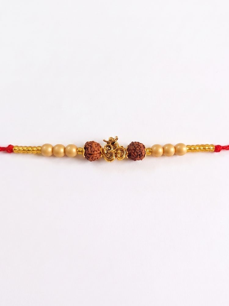 NVR Om Design Rudraksh Thread Rakhi with Roli Chawal Chandan Mishri