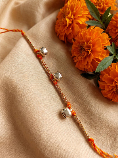 NVR Golden Ghungroo Thread Rakhi with Roli Chawal Chandan Mishri