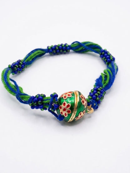 NVR Magnetic Opening Blue Meenakari Work Thread Rakhi with Roli Chawal Chandan Mishri