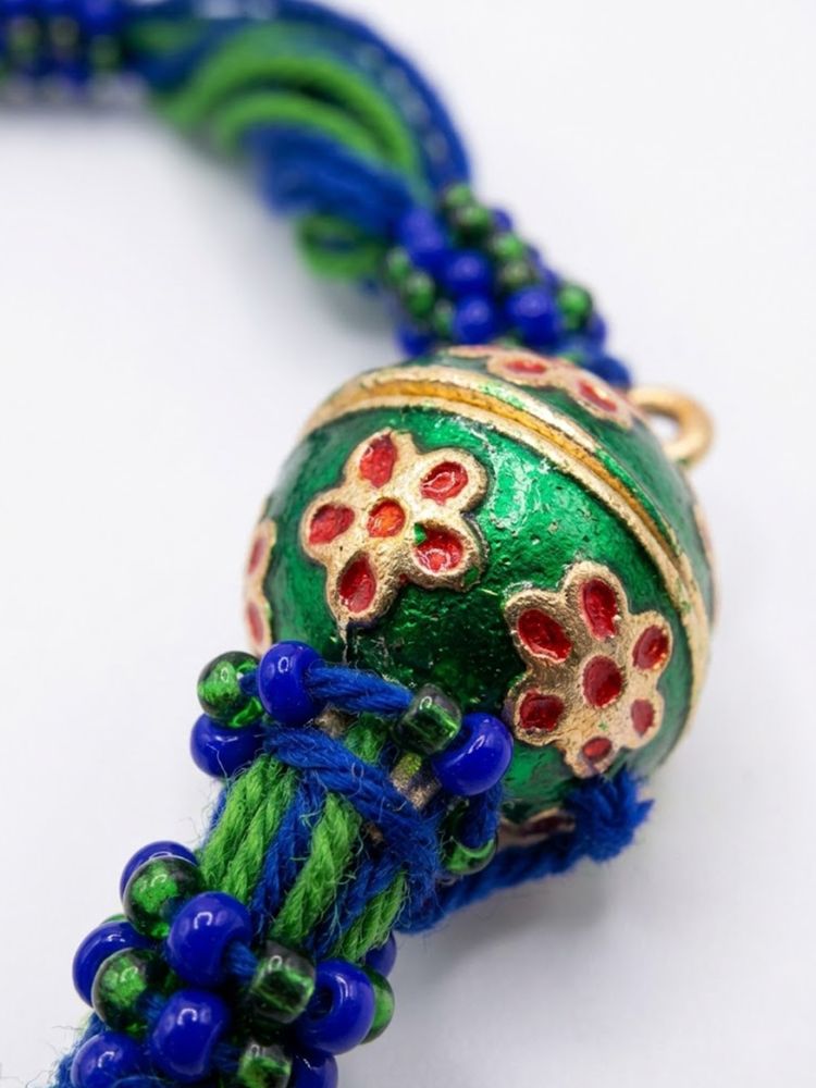 NVR Magnetic Opening Blue Meenakari Work Thread Rakhi with Roli Chawal Chandan Mishri