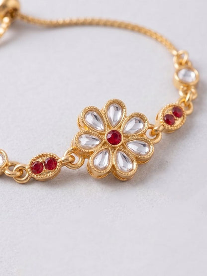 NVR Set of 2 Gold Toned Kundan Studded Bhaiya Bhabhi Rakhi with Roli Chawal Chandan Mishri