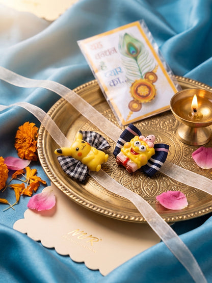 NVR Set of 2 Pikachu Design Kids Rakhi with Roli Chawal Chandan Mishri