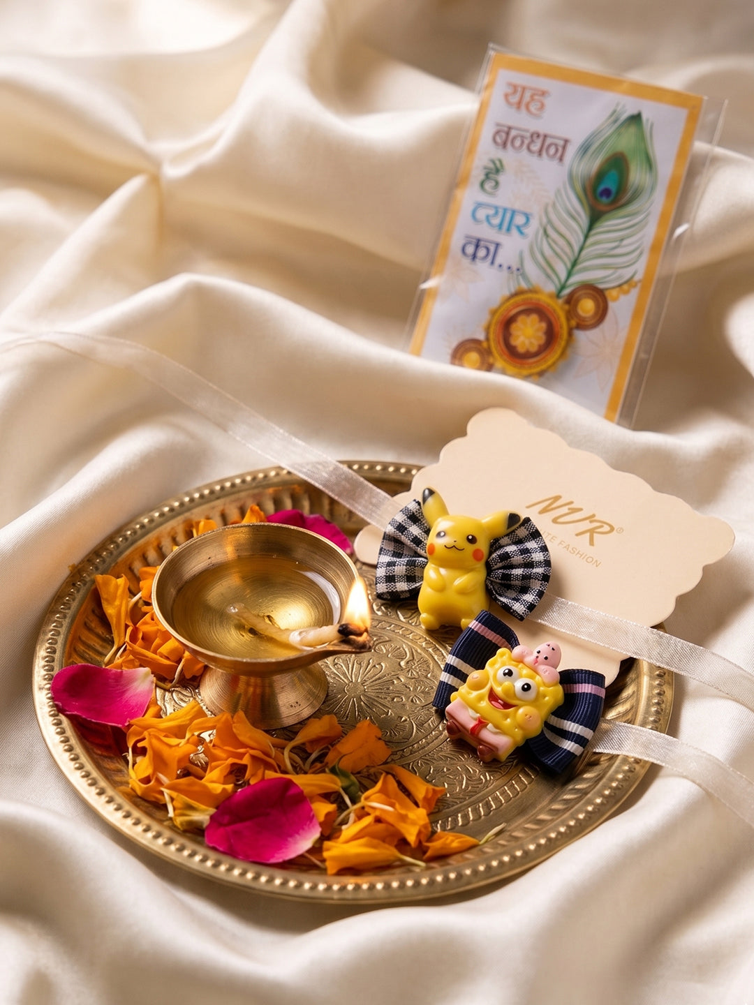NVR Set of 2 Pikachu Design Kids Rakhi with Roli Chawal Chandan Mishri