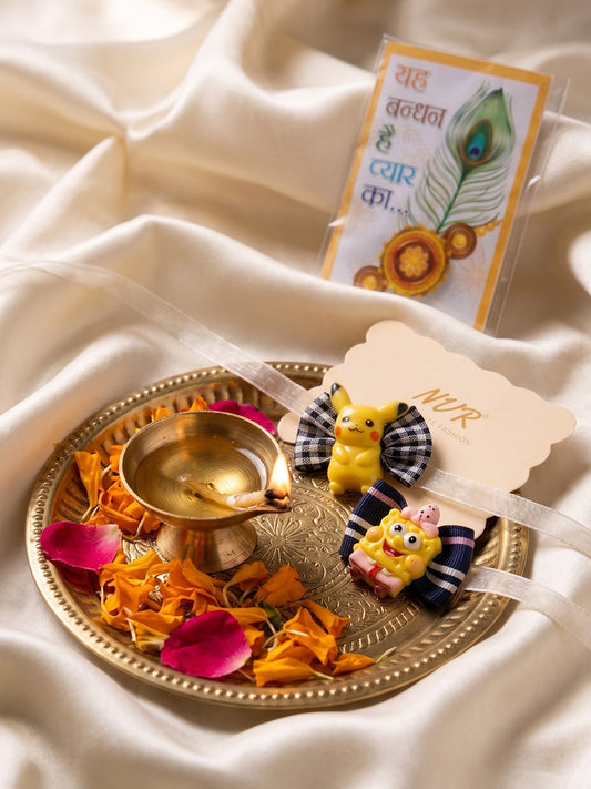 NVR Set of 2 Pikachu Design Kids Rakhi with Roli Chawal Chandan Mishri