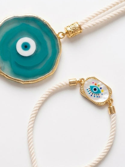 NVR Set of 2 Evil Eye Design Bhaiya Bhabhi Wraparound Rakhi with Roli Chawal Chandan