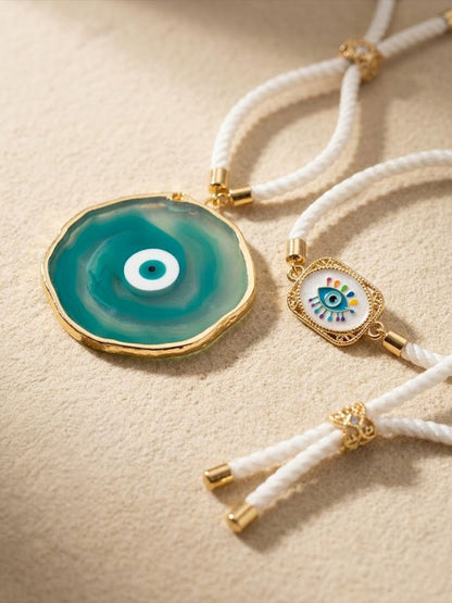 NVR Set of 2 Evil Eye Design Bhaiya Bhabhi Wraparound Rakhi with Roli Chawal Chandan