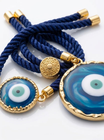 NVR Set of 2 Blue Evil Eye Design Bhaiya Bhabhi Wraparound Rakhi with Roli Chawal Chandan