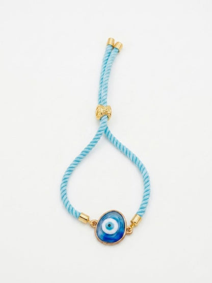 NVR Set of 2 Blue Evil Eye Bhaiya Bhabhi Wraparound Rakhi with Roli Chawal Chandan Mishri
