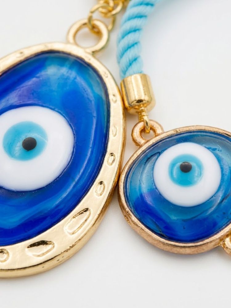 NVR Set of 2 Blue Evil Eye Bhaiya Bhabhi Wraparound Rakhi with Roli Chawal Chandan Mishri