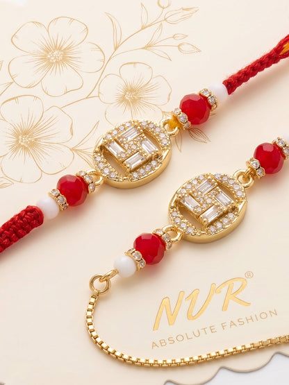 NVR Set of 2 Artificial Stones & Beads Swastik Bhaiya Bhabhi Rakhi With Roli Chawal
