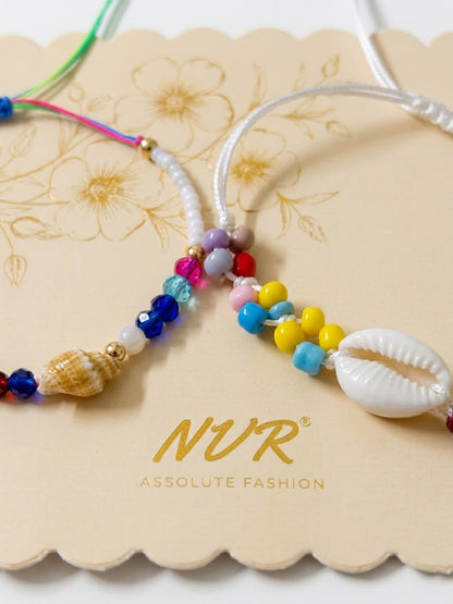 NVR Set of 2 Artificial Beads Thread Rakhi With Roli Chawal Chandan Mishri