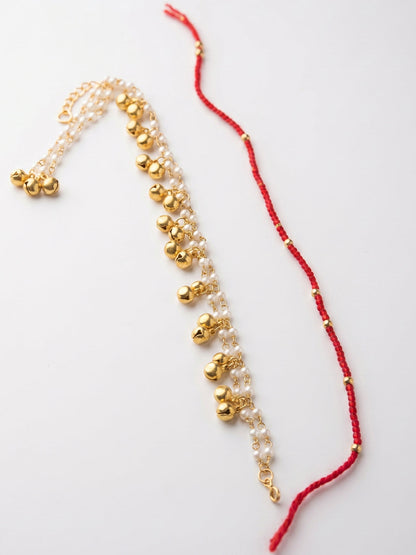 NVR Set of 2 Pearls Gold Toned Bhaiya Bhabhi Rakhi With Roli Chawal Chandan Mishri