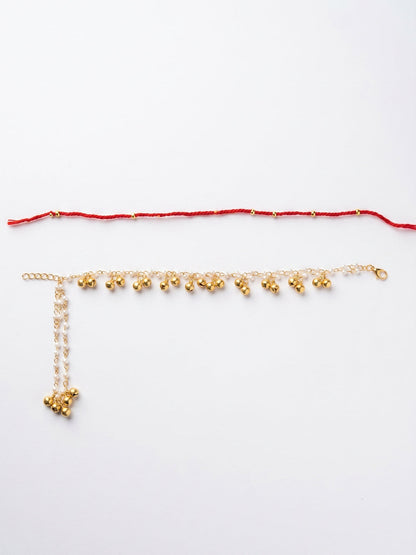 NVR Set of 2 Pearls Gold Toned Bhaiya Bhabhi Rakhi With Roli Chawal Chandan Mishri