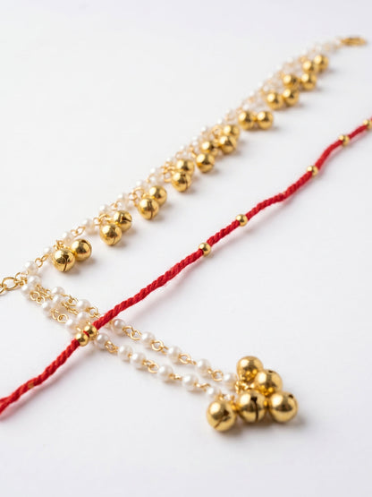 NVR Set of 2 Pearls Gold Toned Bhaiya Bhabhi Rakhi With Roli Chawal Chandan Mishri