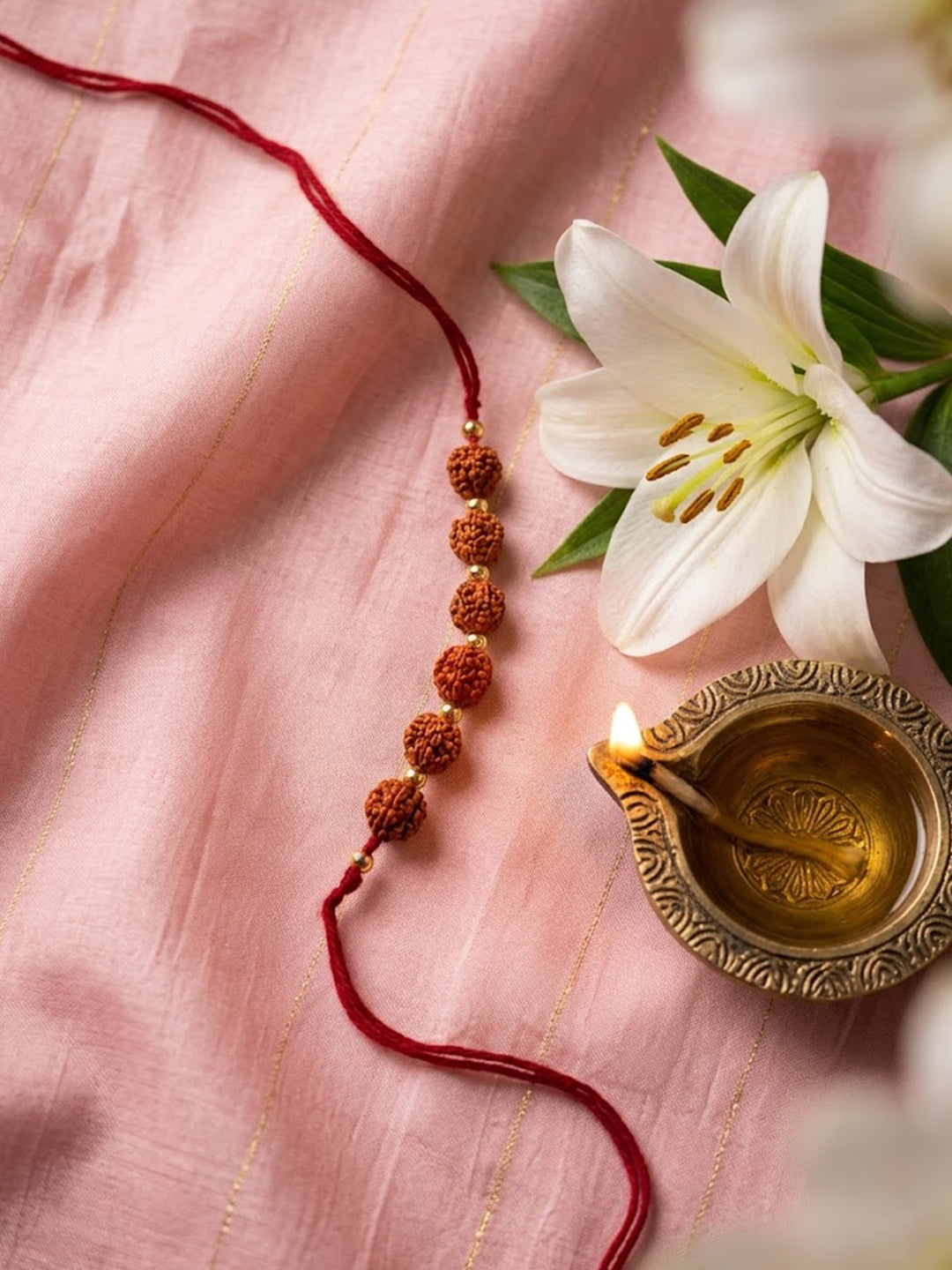NVR Religious Rudraksh Thread Rakhi With Roli Chawal Chandan Mishri