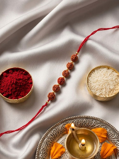 NVR Religious Rudraksh Thread Rakhi With Roli Chawal Chandan Mishri