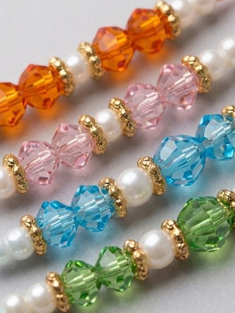 NVR Set of 4 White Pearls & Multicolor Thread Rakhi With Roli Chawal Chandan Mishri