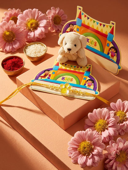 NVR Transparent Beads Kids Rakhi With Roli Chawal Chandan Mishri