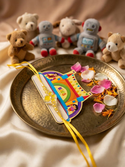 NVR Transparent Beads Kids Rakhi With Roli Chawal Chandan Mishri