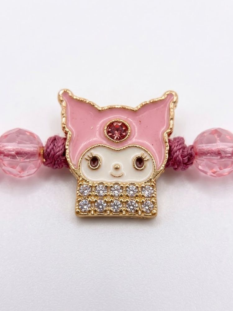 NVR Pink Transparent Beaded Cartoon Character Kids Rakhi with Roli Chawal Chandan Mishri