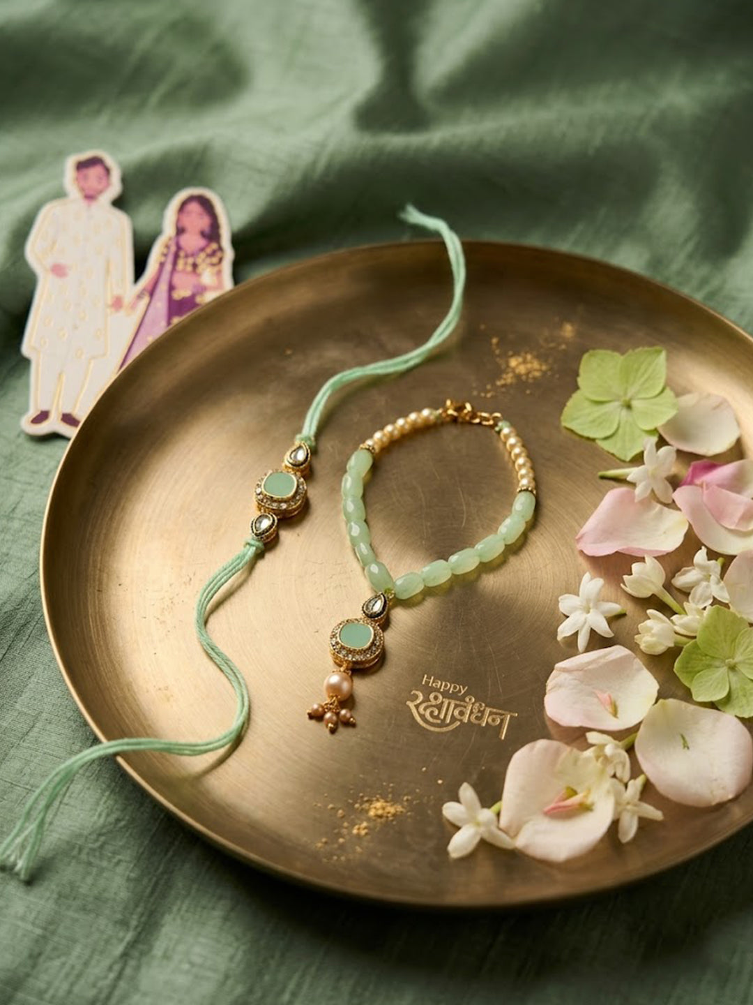 NVR Set of 2 Artificial Stones & Beads Bhaiya Bhabhi Rakhi with Roli Chawal Chandan