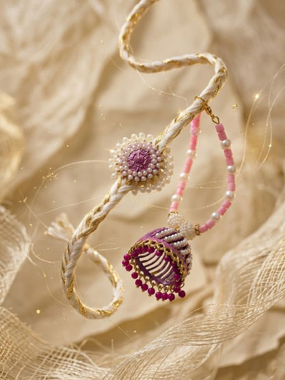 NVR Set of 2 Floral Perals Jhumka Design Bhaiya Bhabhi Rakhi with Roli Chawal Chandan