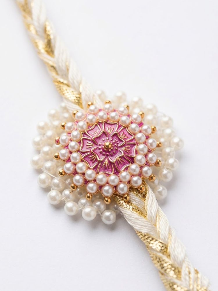 NVR Set of 2 Floral Perals Jhumka Design Bhaiya Bhabhi Rakhi with Roli Chawal Chandan