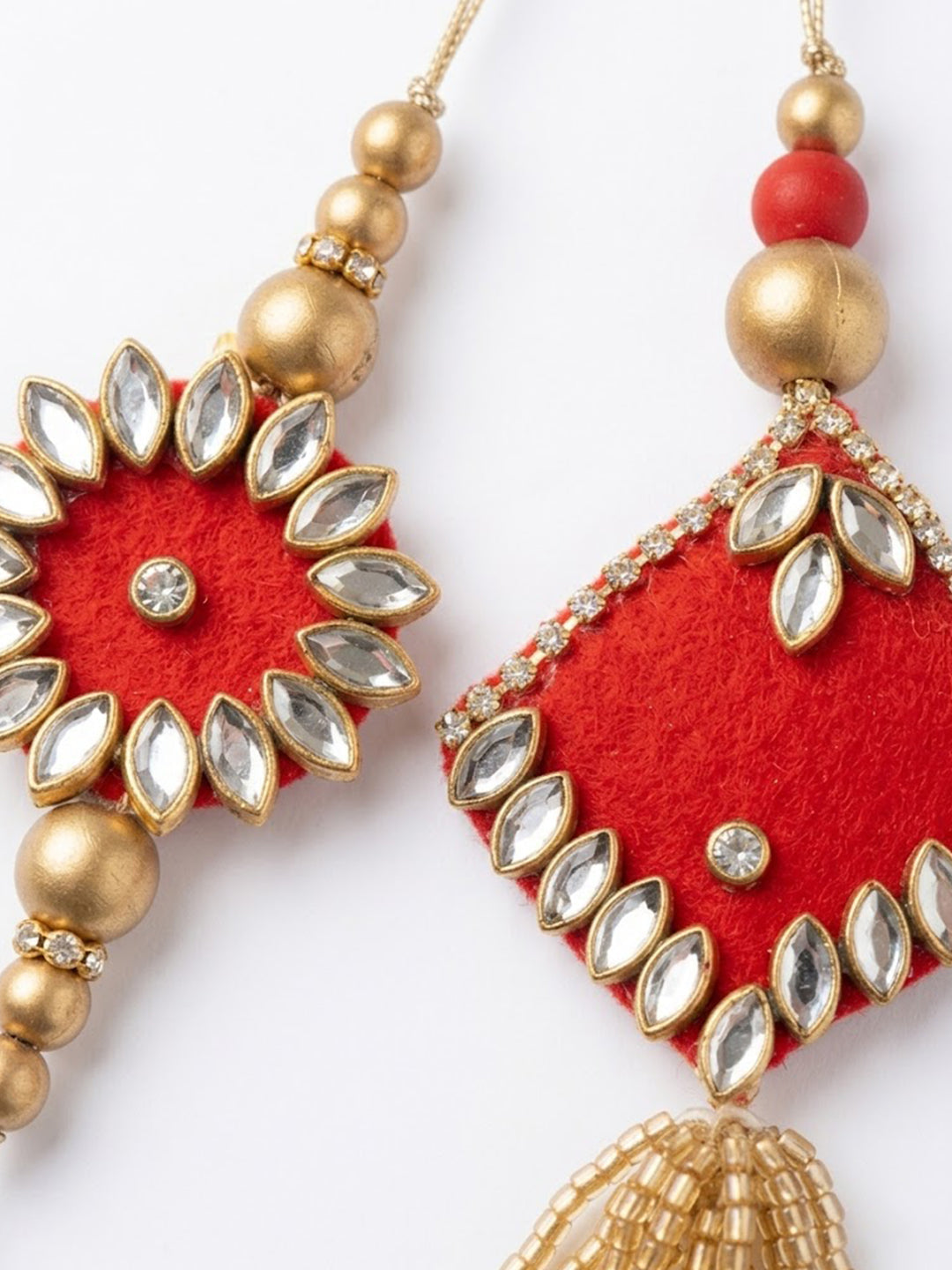 NVR Set of 2 Kundan Studded & Artificial Stones Bhaiya Bhabhi Rakhi with Roli Chawal